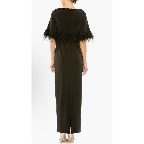Mac Duggal Embellished Neck Feather Trim Cocktail Dress 11787 Size 14 Evening - Picture 11 of 16